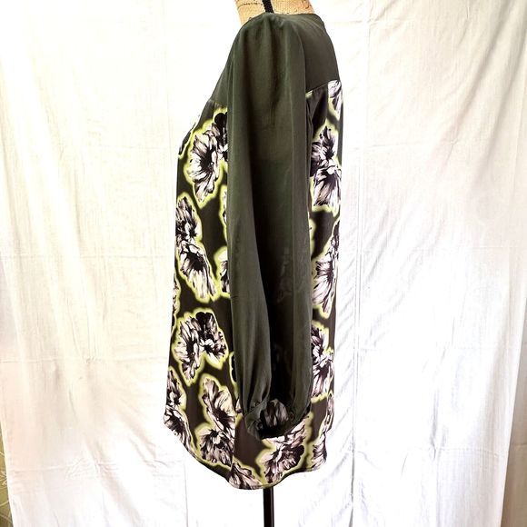 Blugirl Folies Silk Women Blouse SZ 8 Green Floral Sheer Long Sleeves Top Italy - Picture 3 of 16